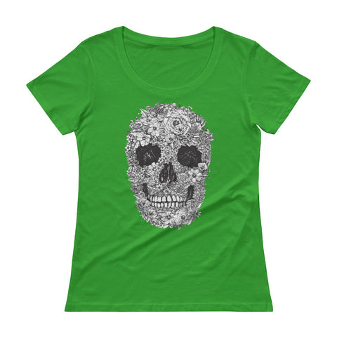 Floral Skull Ladies' Scoopneck T-Shirt - The Jack of All Trends