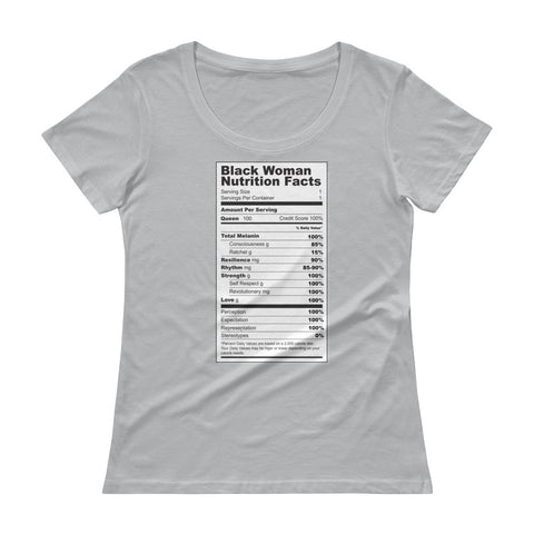 Black Women Nutritional Facts Ladies' Scoopneck T-Shirt - The Jack of All Trends