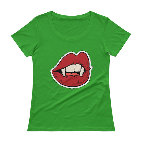 Red lip Fang Smile Ladies Scoopneck T-Shirt - The Jack of All Trends