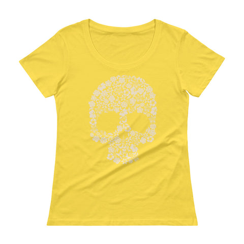 Ladies Flower Skull ' Scoopneck T-Shirt - The Jack of All Trends