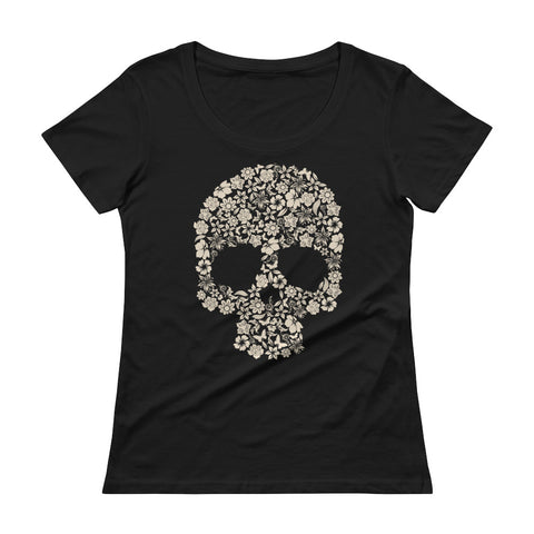 Ladies Flower Skull ' Scoopneck T-Shirt - The Jack of All Trends