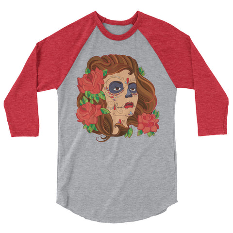La Calavera Catrina Women's 3/4 sleeve raglan shirt - The Jack of All Trends