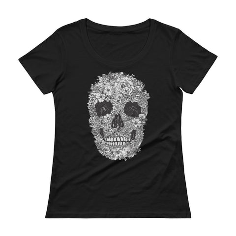 Floral Skull Ladies' Scoopneck T-Shirt - The Jack of All Trends