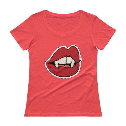 Red lip Fang Smile Ladies Scoopneck T-Shirt - The Jack of All Trends